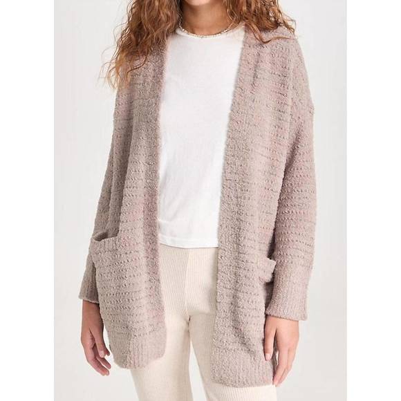 NEW BAREFOOT DREAMS cozychic boucle welt pocket cardigan in deep taupe - Picture 1 of 4